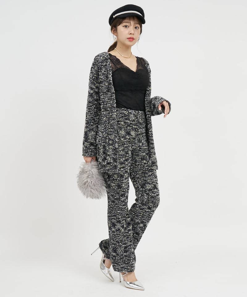 ニットツイードミドルカーディガン 詳細画像 ブラック 9