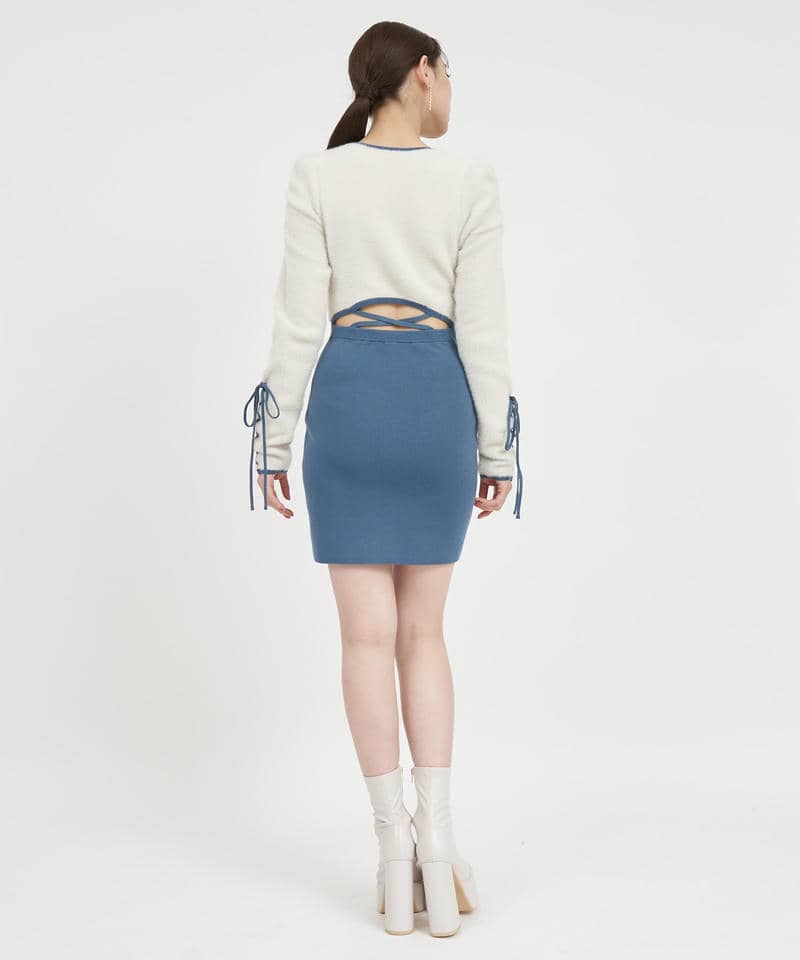 エンブレムロゴ刺繍配色シャギーニットタイトミニワンピース 詳細画像 グリーン 3