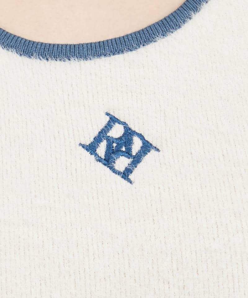 エンブレムロゴ刺繍配色シャギーニットタイトミニワンピース 詳細画像 グリーン 5