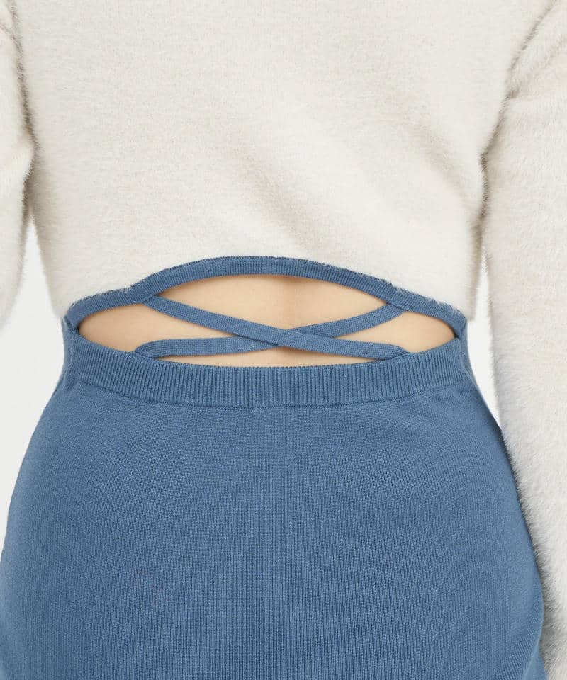 エンブレムロゴ刺繍配色シャギーニットタイトミニワンピース 詳細画像 グリーン 6