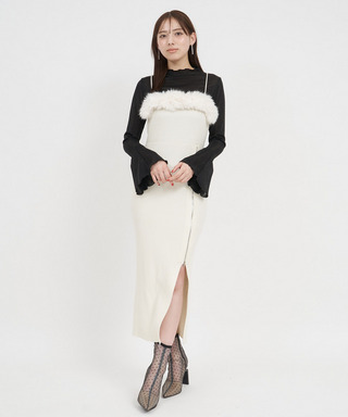 ファー付ZIPニットタイトキャミワンピース