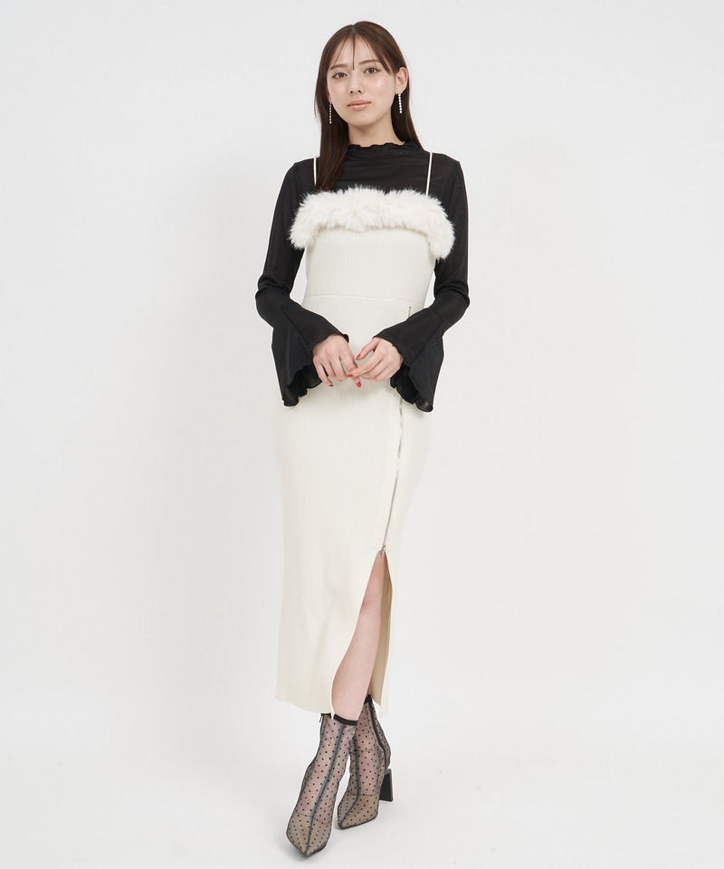ファー付ZIPニットタイトキャミワンピース 詳細画像 オフホワイト 1