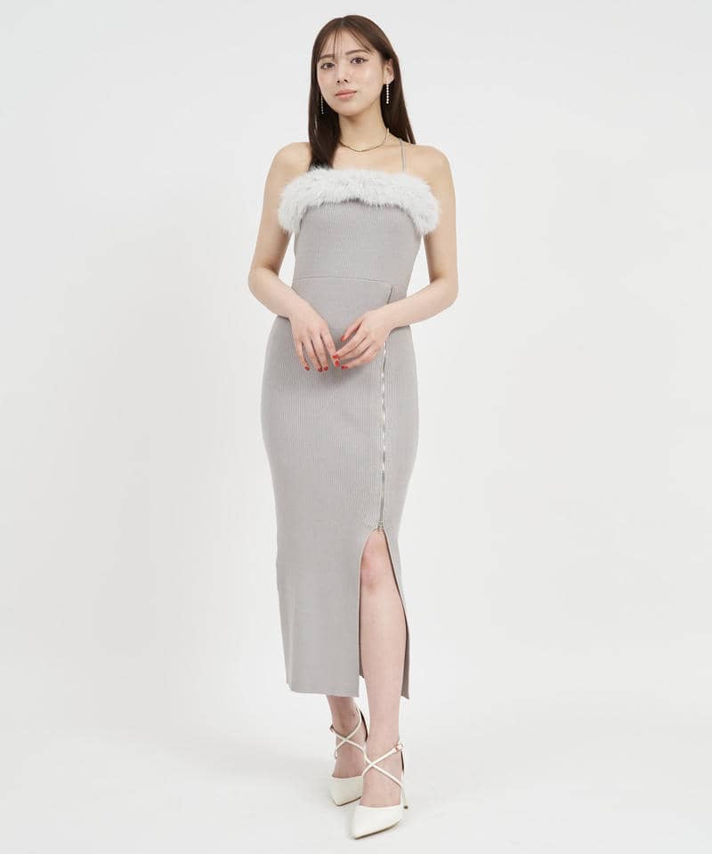 ファー付ZIPニットタイトキャミワンピース 詳細画像 グレー 1