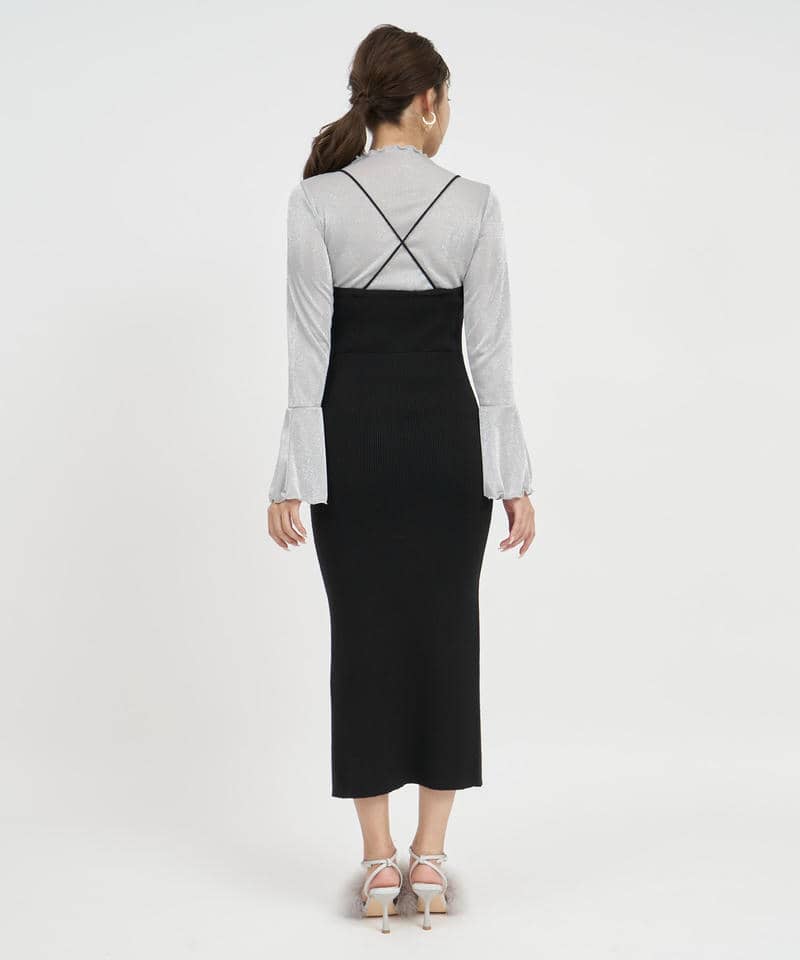 ファー付ZIPニットタイトキャミワンピース 詳細画像 ブラック 3