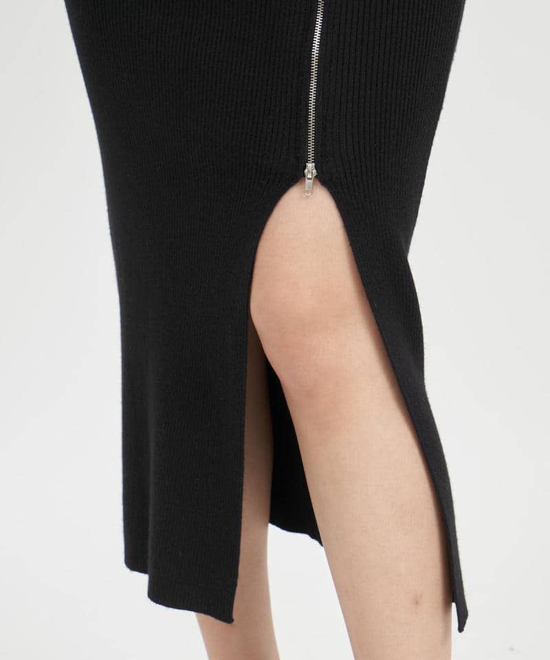 ファー付ZIPニットタイトキャミワンピース 詳細画像 ブラック 5