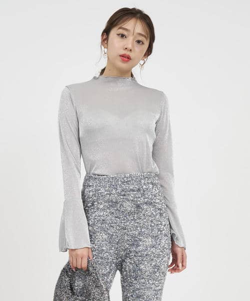 フレアスリーブラメシアートップス 詳細画像