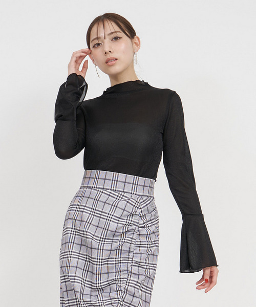 フレアスリーブラメシアートップス 詳細画像