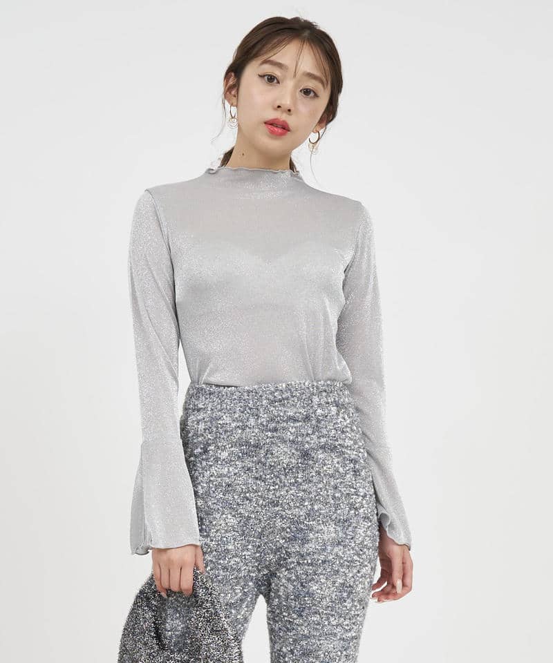 フレアスリーブラメシアートップス 詳細画像 ライトグレー 1