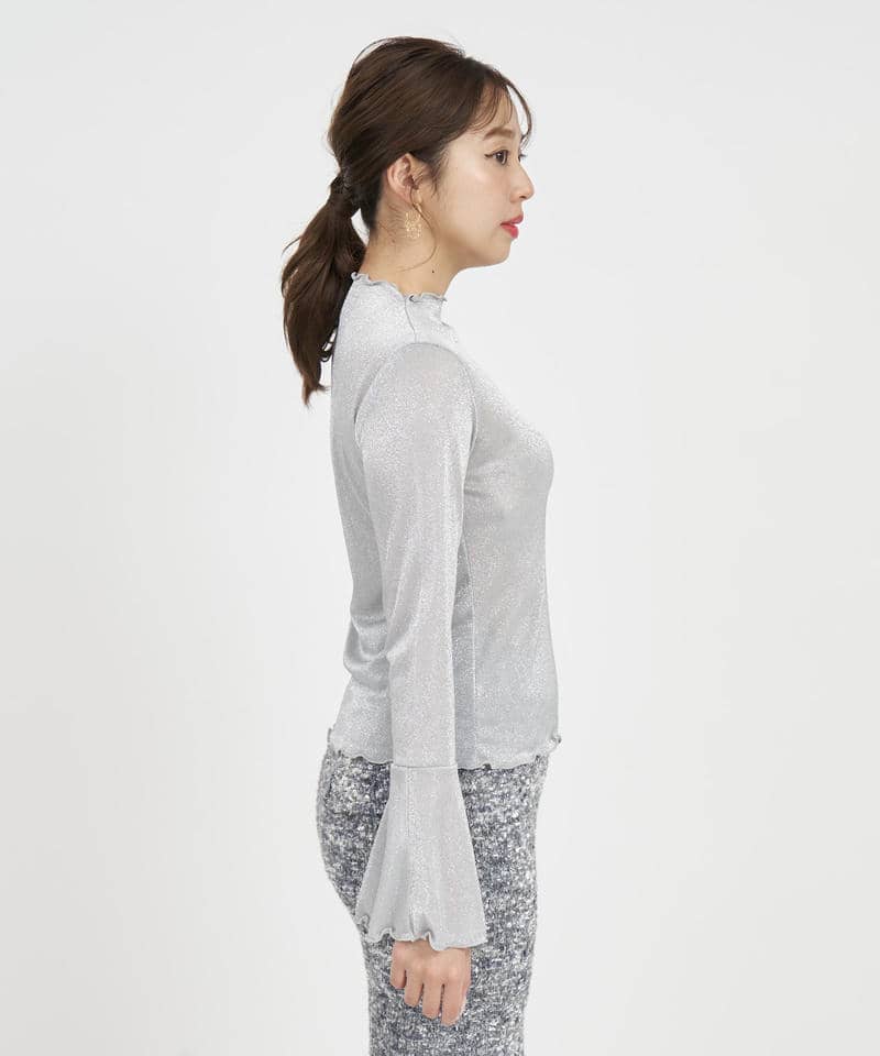 フレアスリーブラメシアートップス 詳細画像 ライトグレー 2