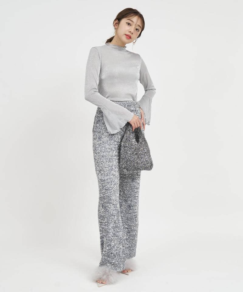 フレアスリーブラメシアートップス 詳細画像 ライトグレー 7