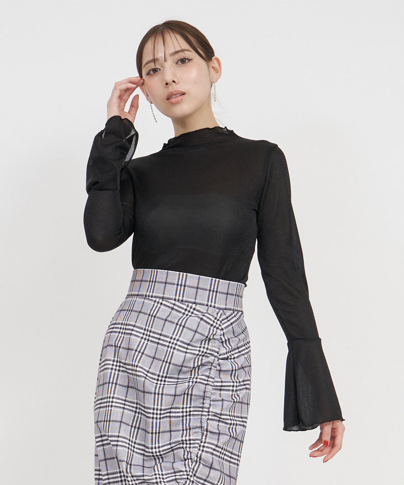 フレアスリーブラメシアートップス 詳細画像 ブラック 1