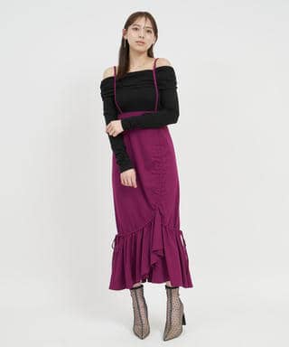 サスペンダー付ギャザーラッフルマーメイドスカート