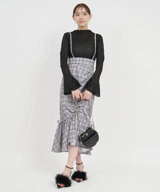 サスペンダー付ギャザーラッフルマーメイドスカート