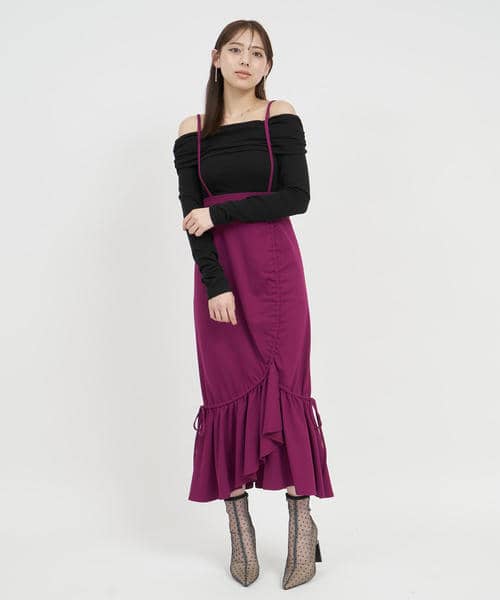 サスペンダー付ギャザーラッフルマーメイドスカート 詳細画像