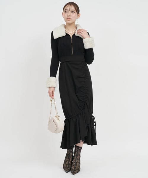 サスペンダー付ギャザーラッフルマーメイドスカート 詳細画像