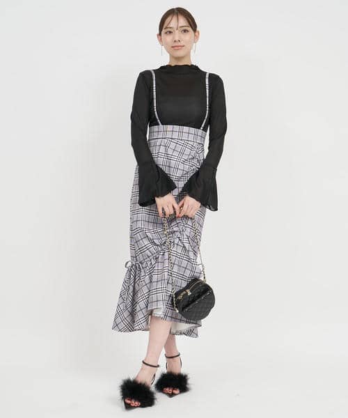 サスペンダー付ギャザーラッフルマーメイドスカート 詳細画像