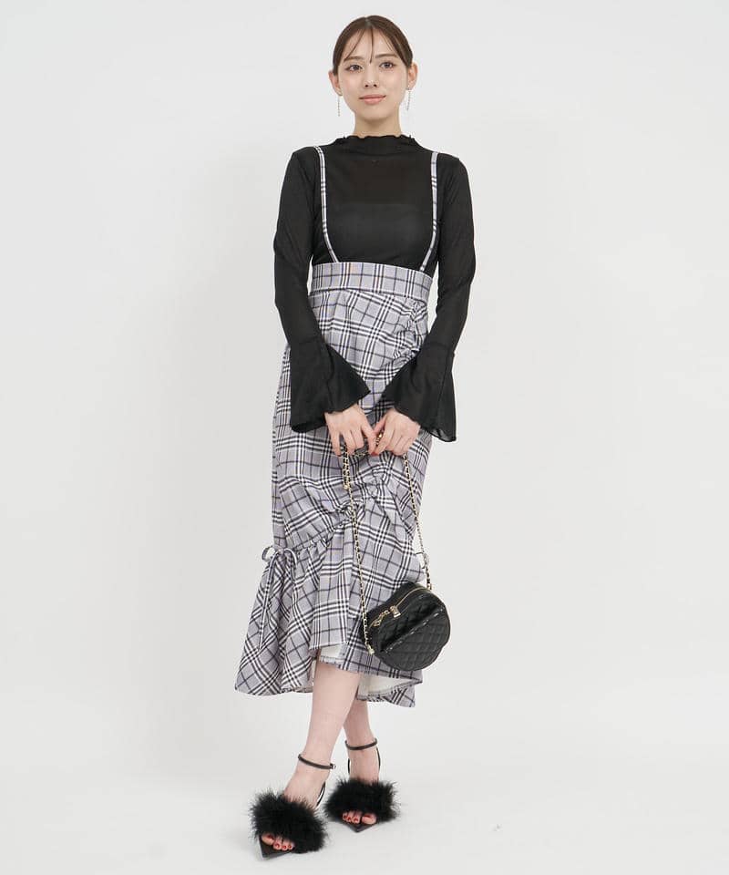 サスペンダー付ギャザーラッフルマーメイドスカート 詳細画像 チェック 1