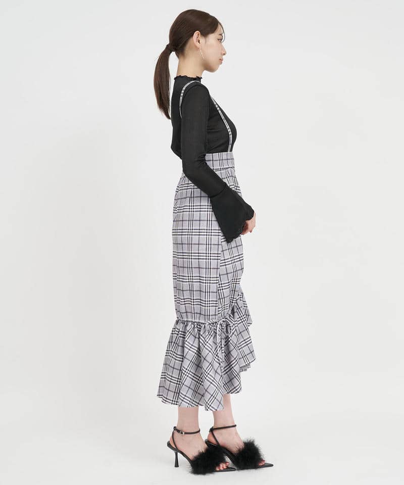 サスペンダー付ギャザーラッフルマーメイドスカート 詳細画像 チェック 2