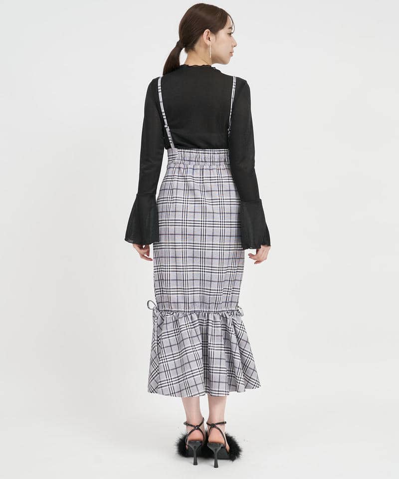 サスペンダー付ギャザーラッフルマーメイドスカート 詳細画像 チェック 3