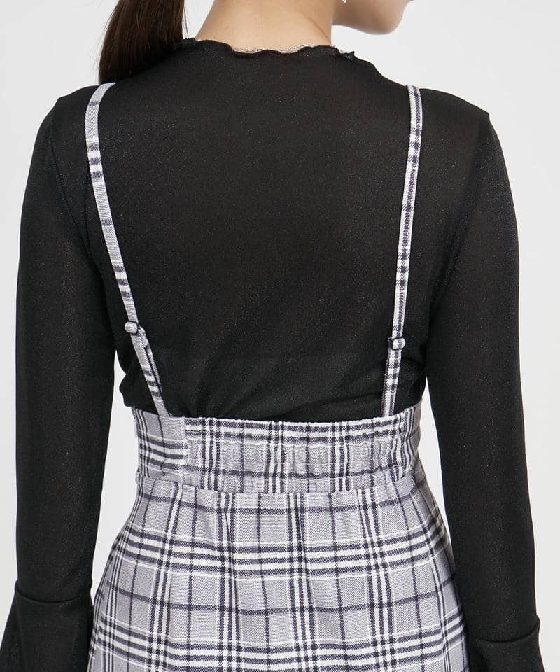 サスペンダー付ギャザーラッフルマーメイドスカート 詳細画像 チェック 4