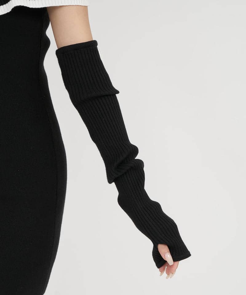 アームウォーマー付配色ケープタイトミニワンピース 詳細画像 ブラック 5