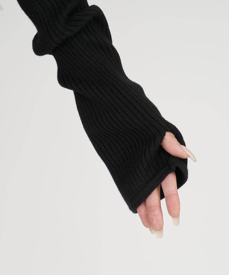 アームウォーマー付配色ケープタイトミニワンピース 詳細画像 ブラック 6