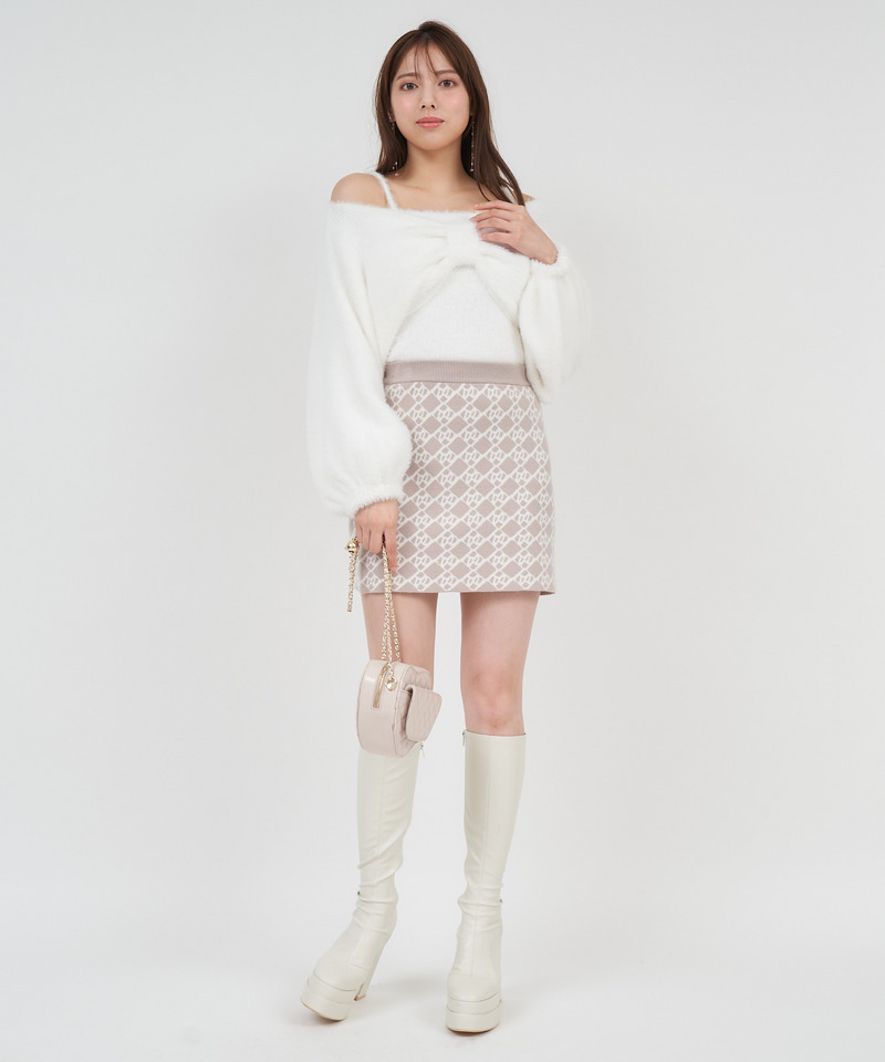 ロゴ総柄ニットミニスカート 詳細画像 ベージュ 6