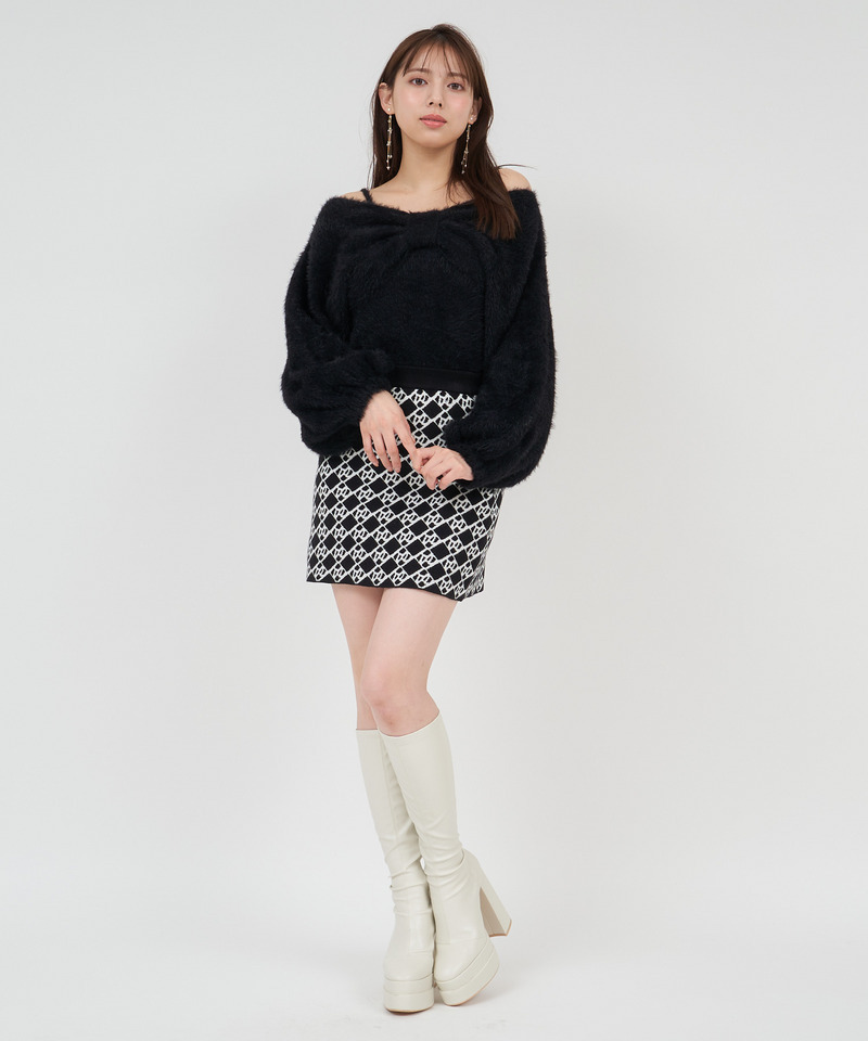ロゴ総柄ニットミニスカート 詳細画像 ブラック 2