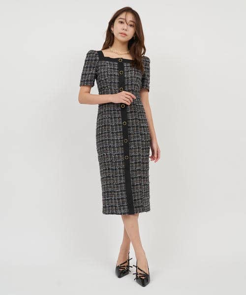 配色ツイードタイトワンピース 詳細画像