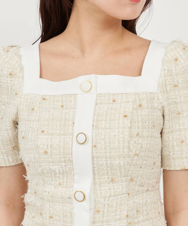 配色ツイードタイトワンピース 詳細画像 オフホワイト 4