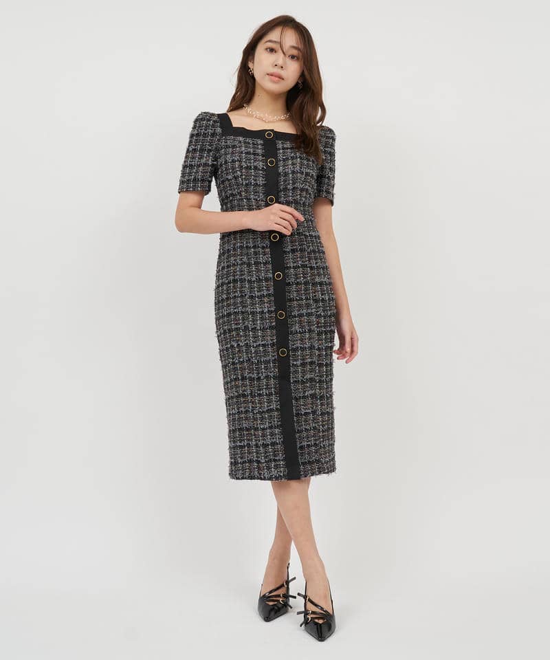 配色ツイードタイトワンピース 詳細画像 ブラック 1