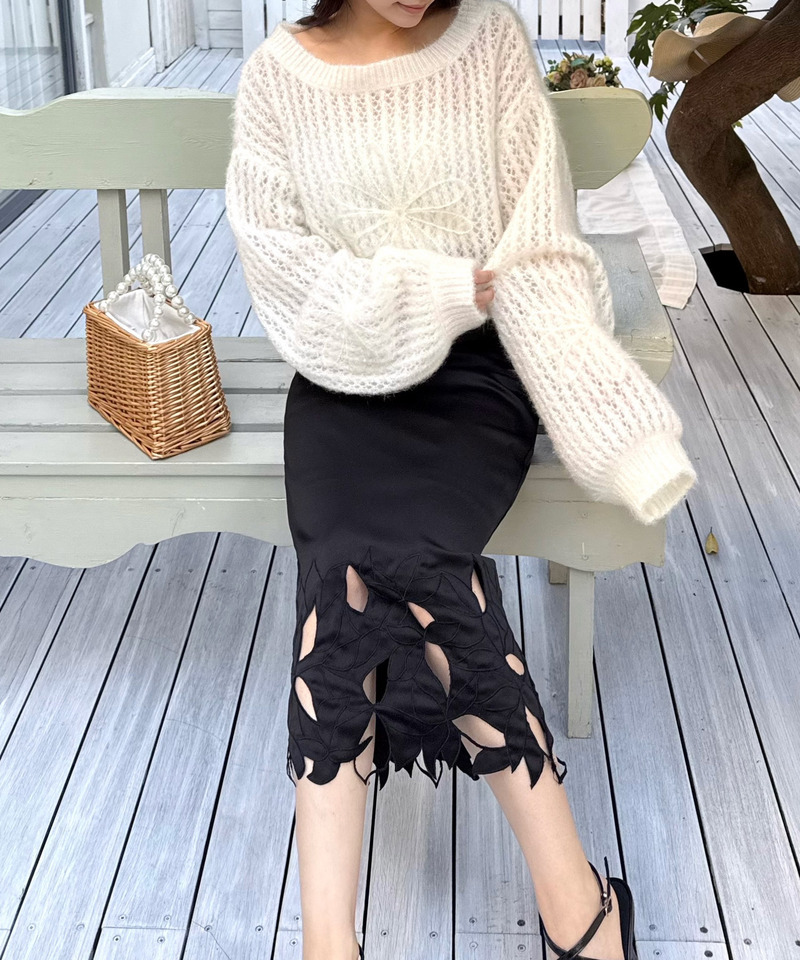 フラワー刺繍透かしニットトップス 詳細画像 オフホワイト 3