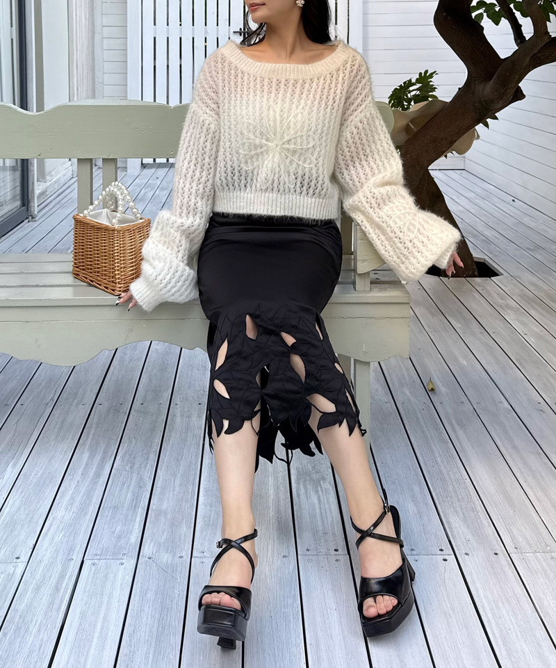 フラワー刺繍透かしニットトップス 詳細画像 オフホワイト 4