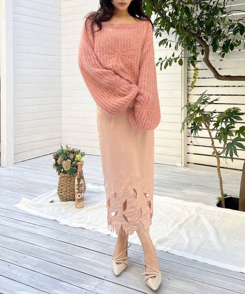 フラワー刺繍透かしニットトップス 詳細画像 ピンク 10