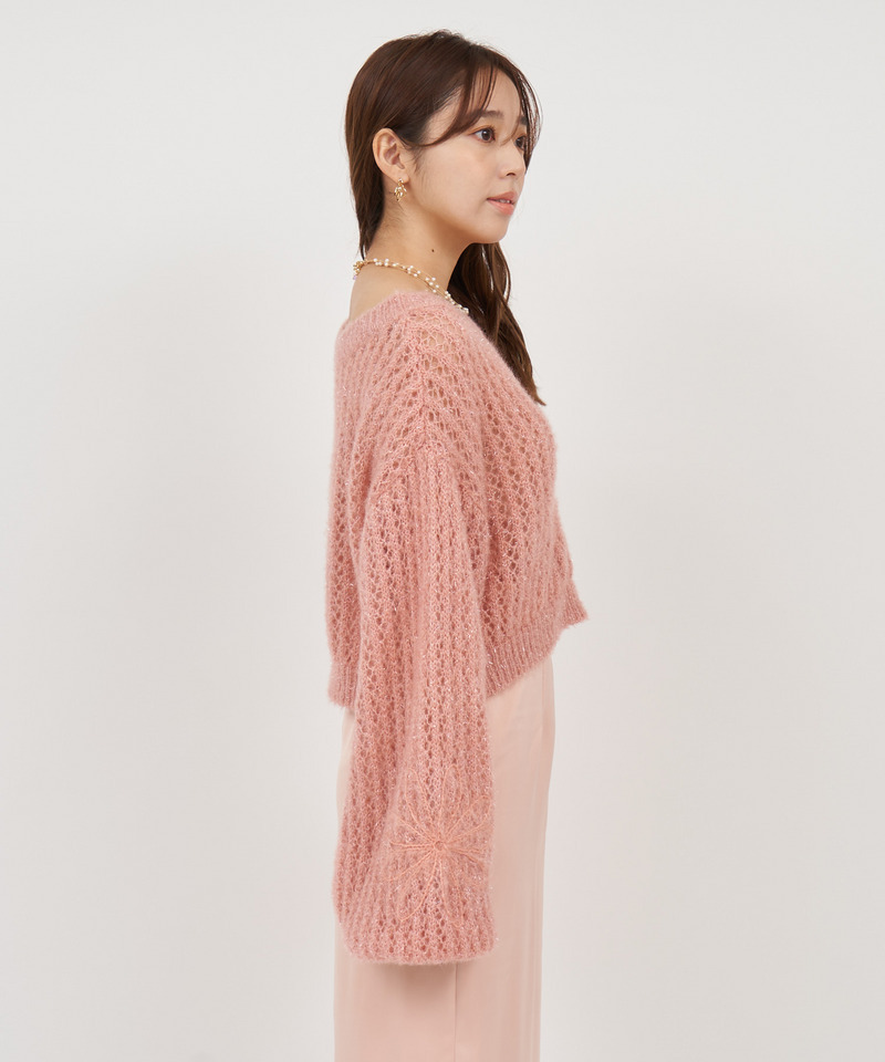 フラワー刺繍透かしニットトップス 詳細画像 ピンク 2