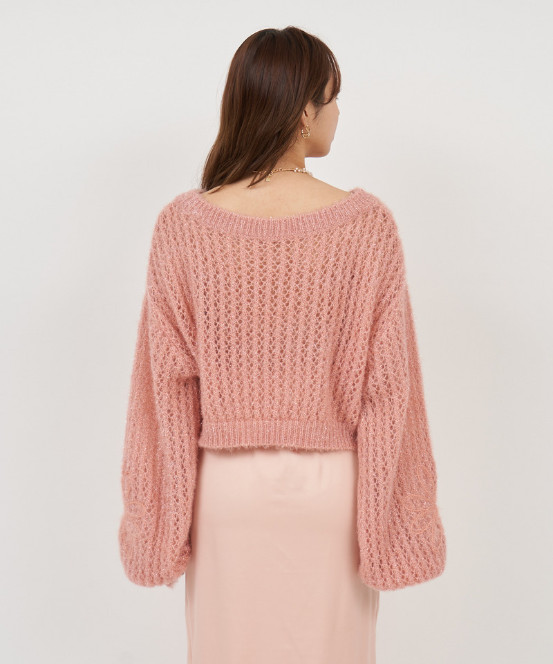 フラワー刺繍透かしニットトップス 詳細画像 ピンク 3