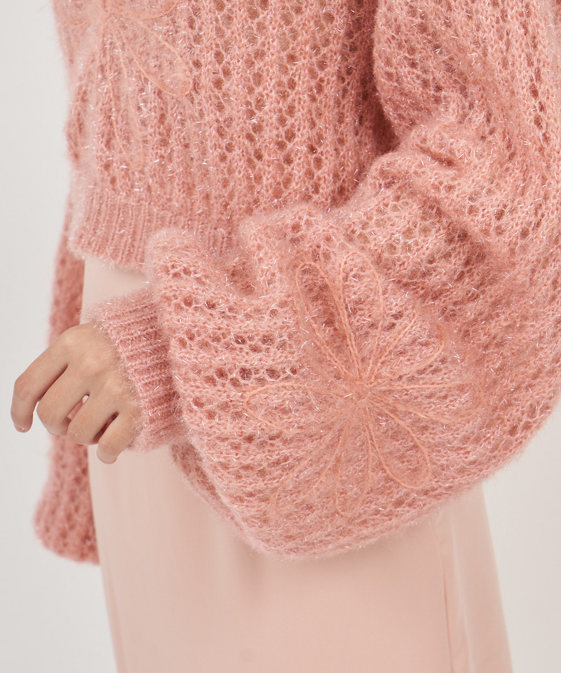 フラワー刺繍透かしニットトップス 詳細画像 ピンク 5