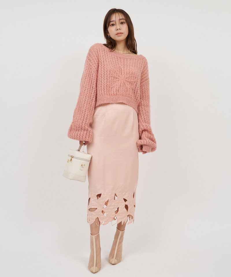 フラワー刺繍透かしニットトップス 詳細画像 ピンク 8