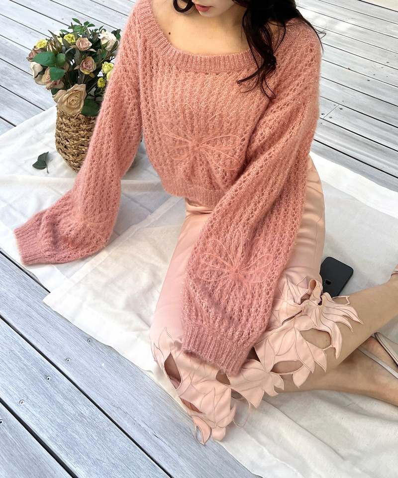 フラワー刺繍透かしニットトップス 詳細画像 ピンク 9