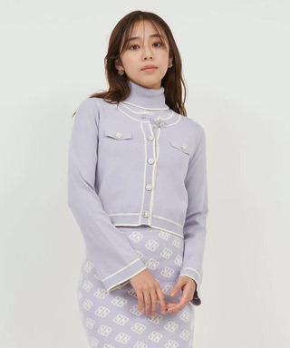 フレアスリーブ配色ニットカーディガン