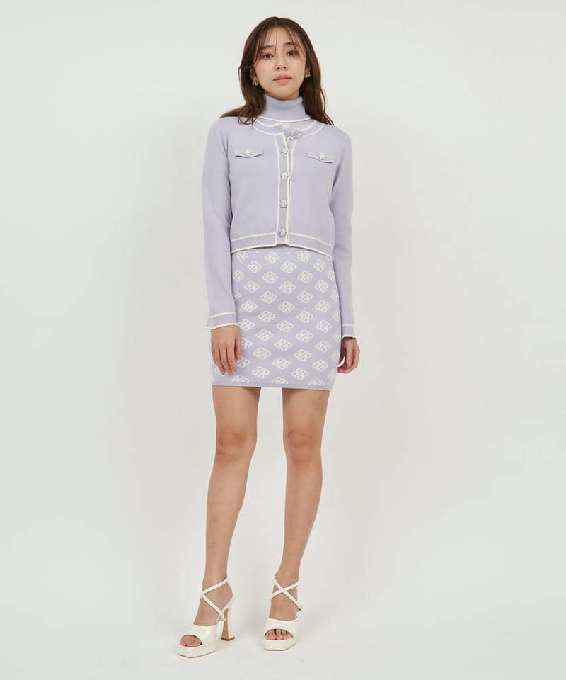 フレアスリーブ配色ニットカーディガン 詳細画像 パープル 2