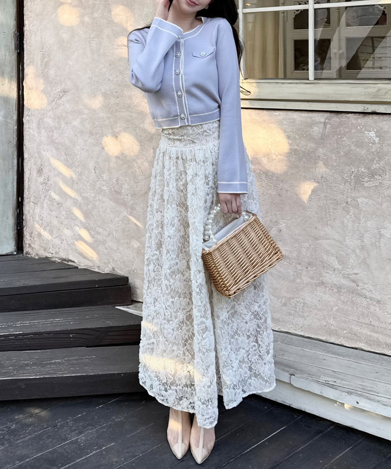 フレアスリーブ配色ニットカーディガン 詳細画像 パープル 3