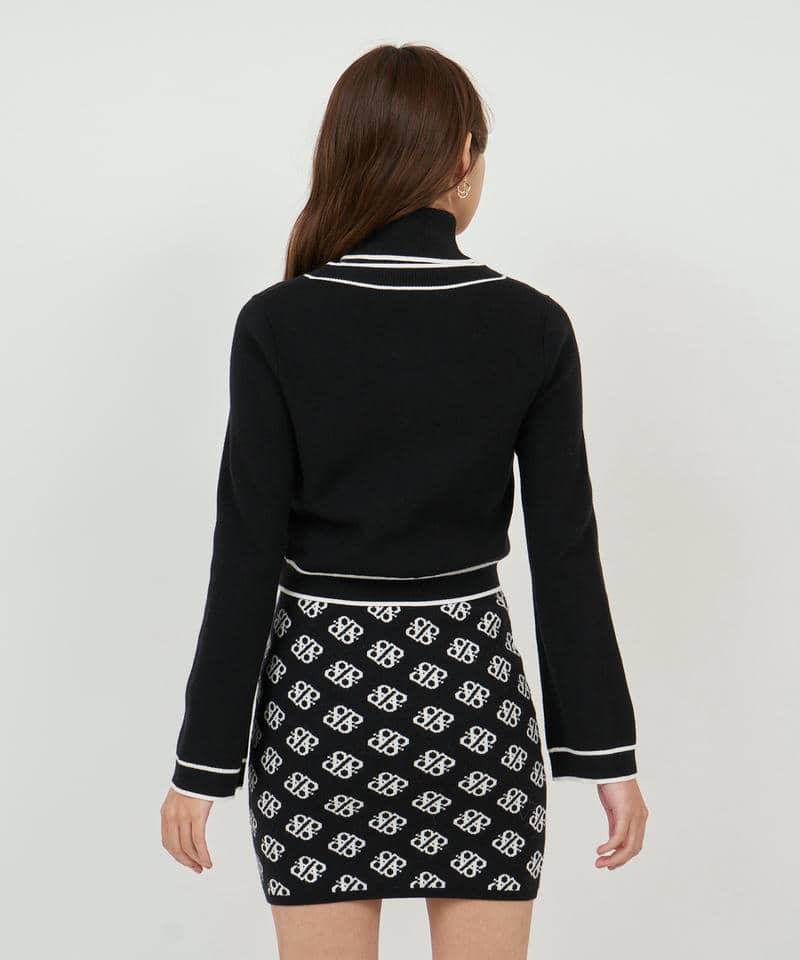 フレアスリーブ配色ニットカーディガン 詳細画像 ブラック 3