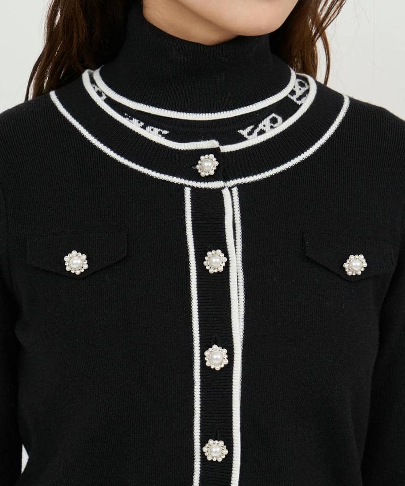 フレアスリーブ配色ニットカーディガン 詳細画像 ブラック 4