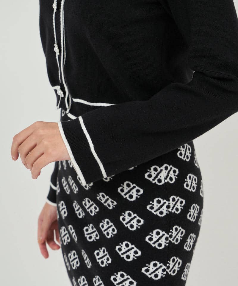 フレアスリーブ配色ニットカーディガン 詳細画像 ブラック 5