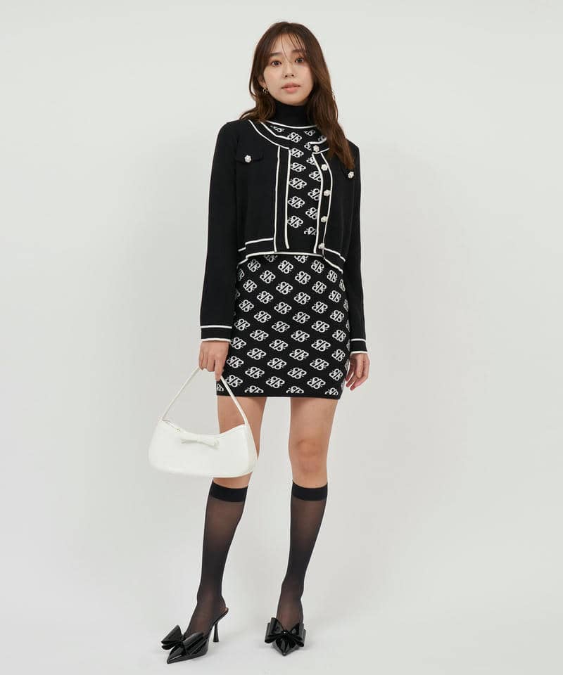 フレアスリーブ配色ニットカーディガン 詳細画像 ブラック 7