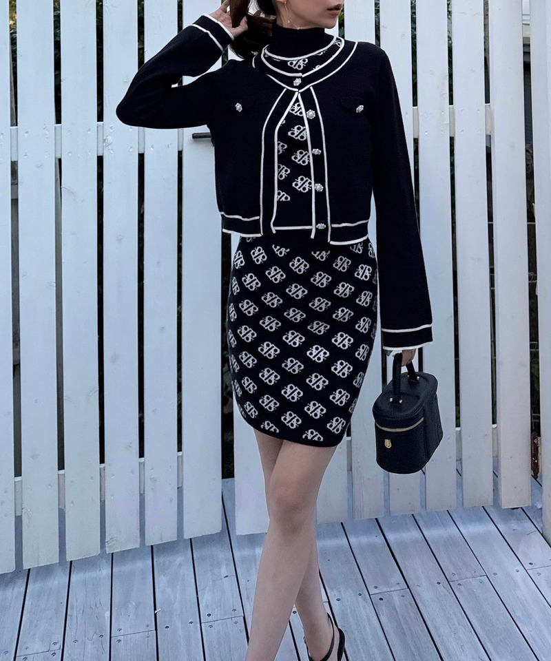 フレアスリーブ配色ニットカーディガン 詳細画像 ブラック 8