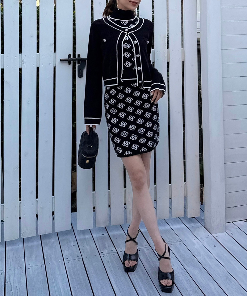 フレアスリーブ配色ニットカーディガン 詳細画像 ブラック 9