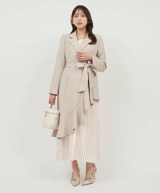異素材プリーツラッフルロングコート