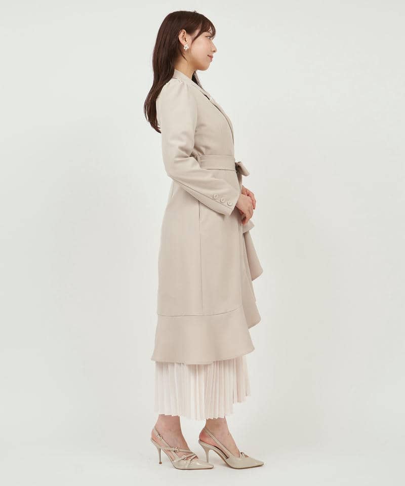異素材プリーツラッフルロングコート 詳細画像 ベージュ 2